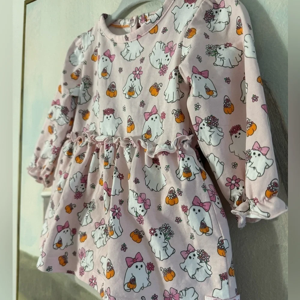 RUFFLE BUTTS Boos & Bows Spandex Romper Ghosts Pumpkins Size 6-12M - Picture 7 of 10